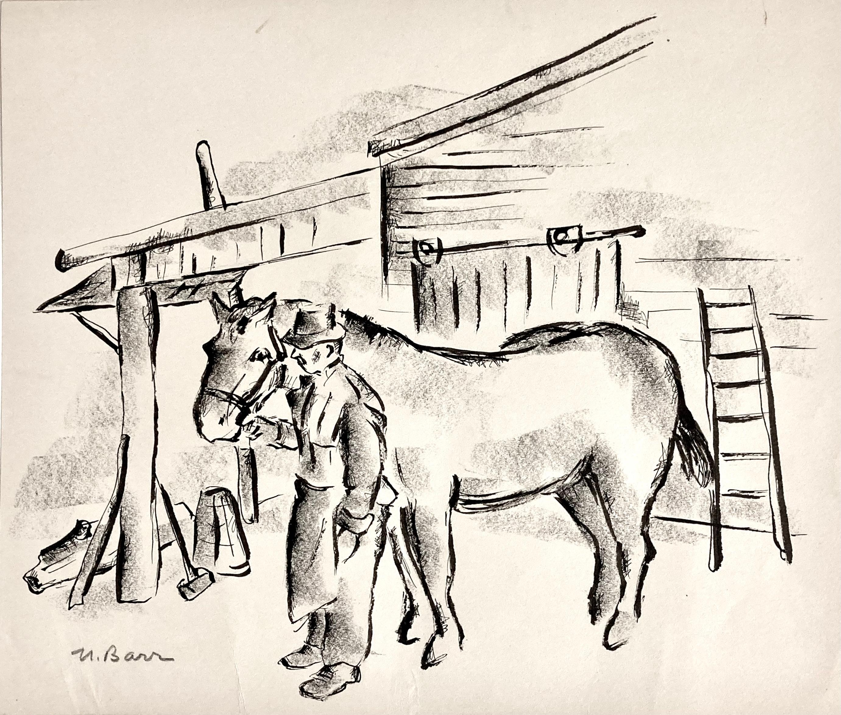 Norman Barr recorded his beloved New York City from the Bronx, to Coney Island, to the Fulton Fish Market. 

In this period he was on the New Deal's Mural Project. This drawing is signed in pencil and titled on the reverse in pencil.

