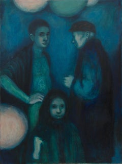 Oil Painting, blue period "Balloon Man" by Diane Vidito