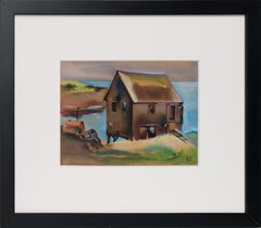 Aquarelle moderniste de Monhegan House, Maine, (Fishermans Shack)