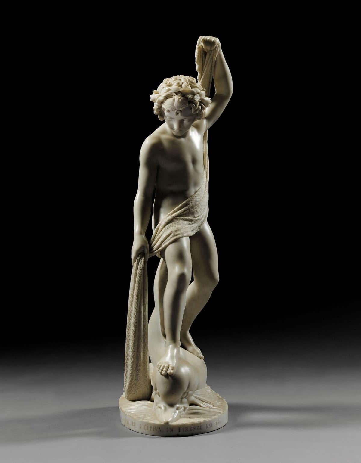 Le garçon pêcheur suprême statue en marbre de Carrare - Sculpture de Pio Fedi