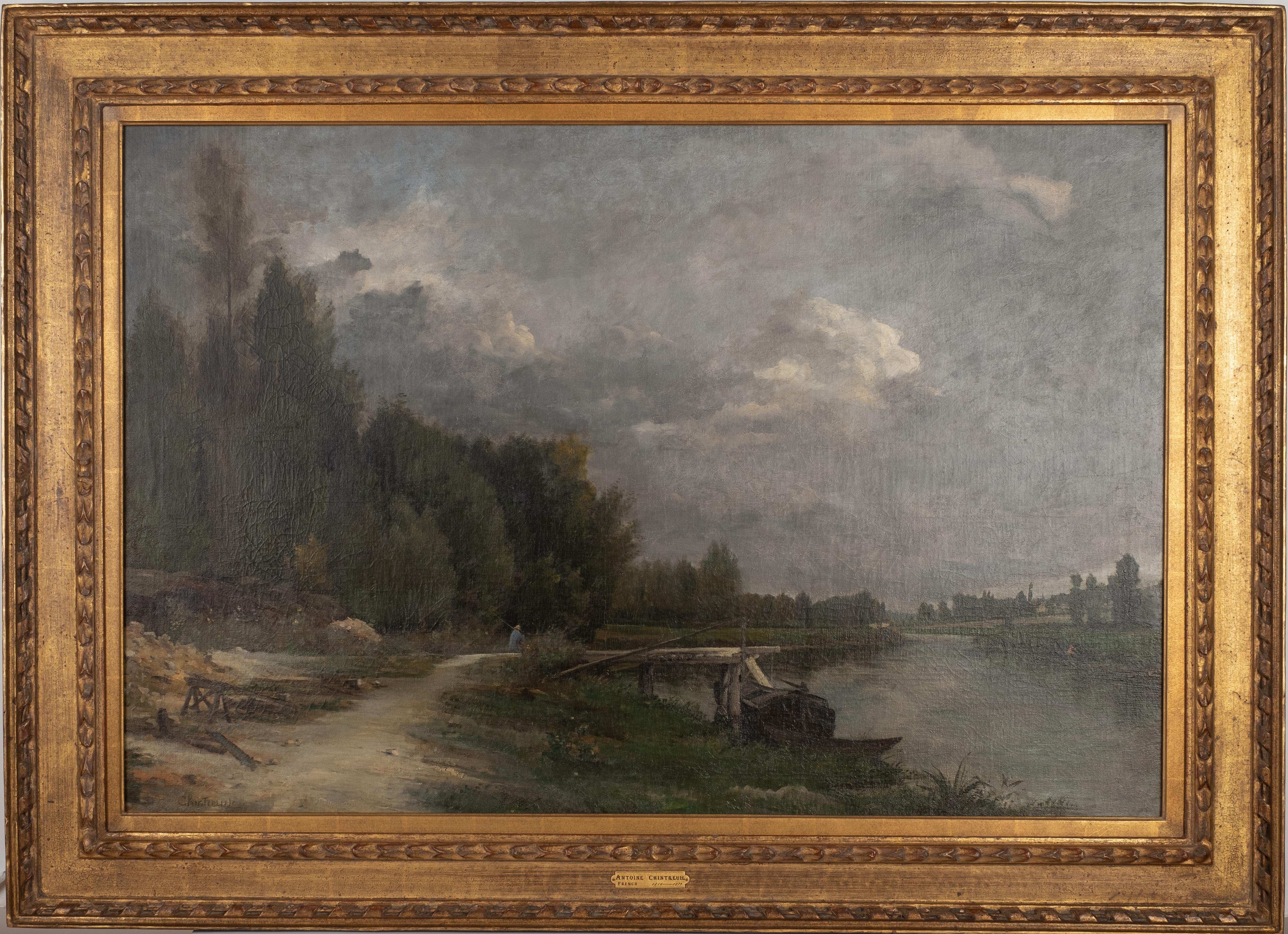 Antoine Chintreuil Landscape Painting - French Barbizon landscape along River