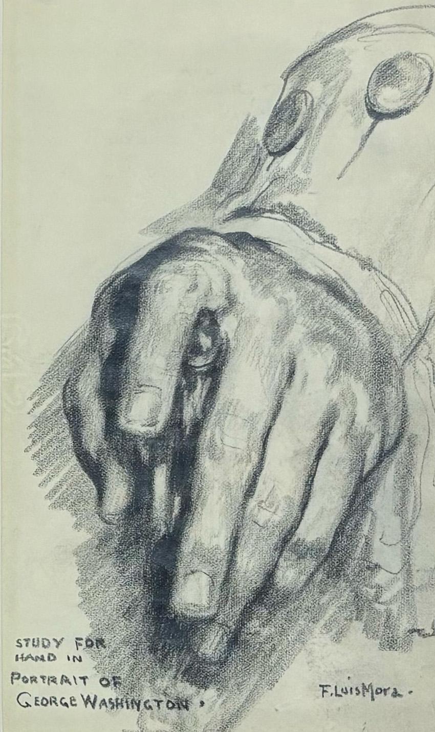 This stunning study of George Washington's hands is a unique and remarkable drawing pair.  Mora was noted as an exceptional draftsman and actually traveled america giving lectures about drawing and sketching.  He did this everyday but in the case of