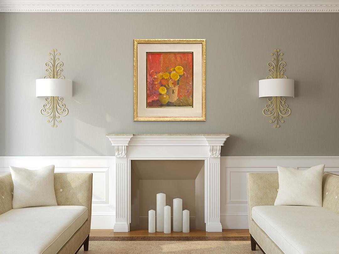 Caléndulas, bodegón floral en clave Naranja - Art realista estadounidense de Laura Coombs Hills