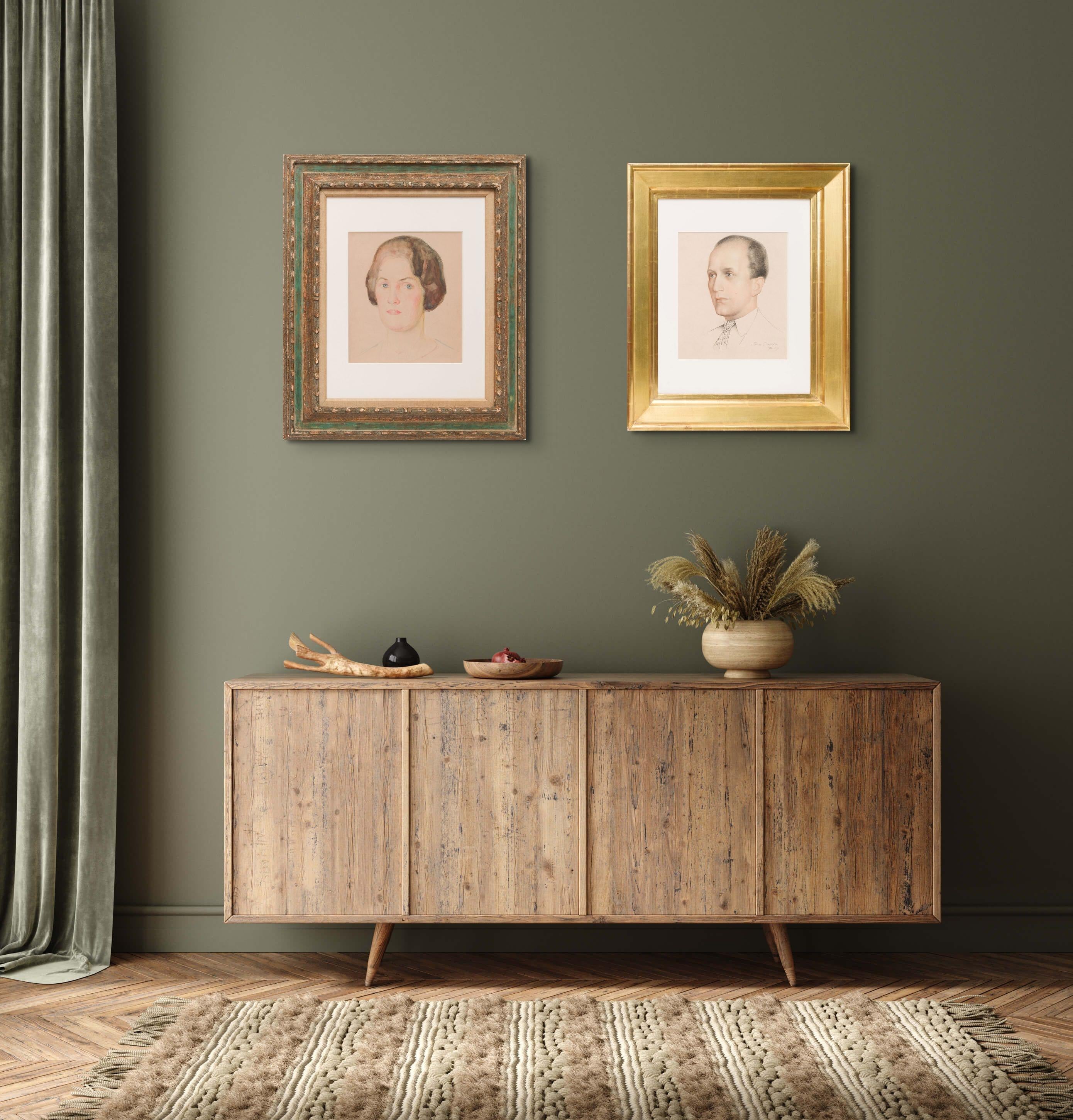 Head of a Gentleman sketch, mid modern - Beige Portrait by Simka Simkhovitch