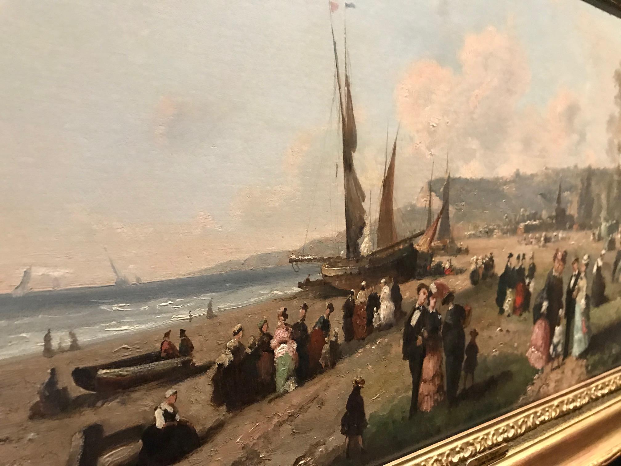 Guillaume-Franois Colson - Sur la plage, français, plage, peinture, XIXe siècle - Beige Landscape Painting par Guillaume-François Colson