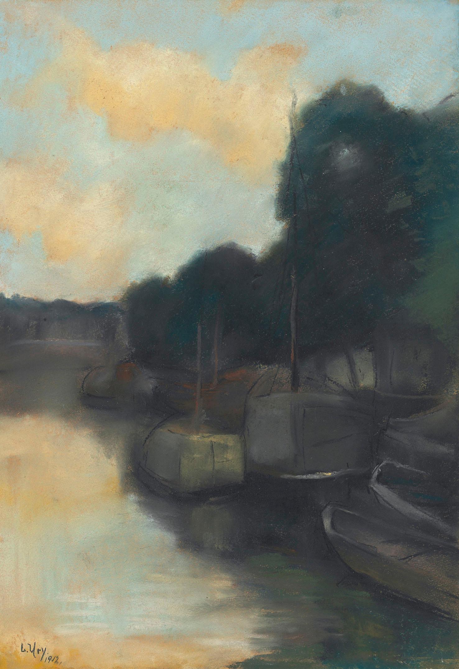 Urne – Auf dem Kanal, impressionistisch, pastellfarben, amerikanisch, Wasserlandschaft, Kanal