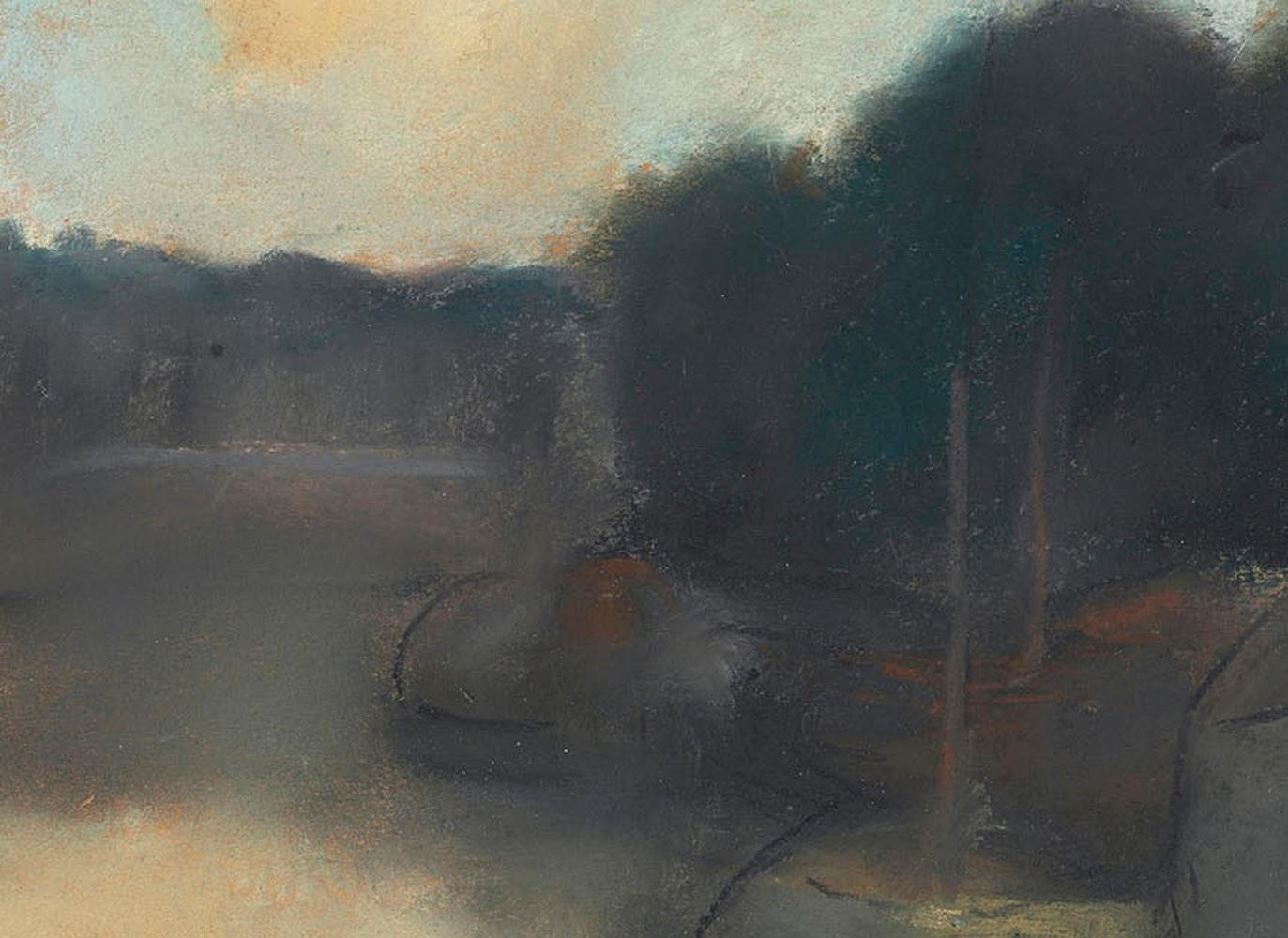 Lesser Ury - Auf dem kanal, impressionista, pastello, tedesco, paesaggio acquatico, canale in vendita 5