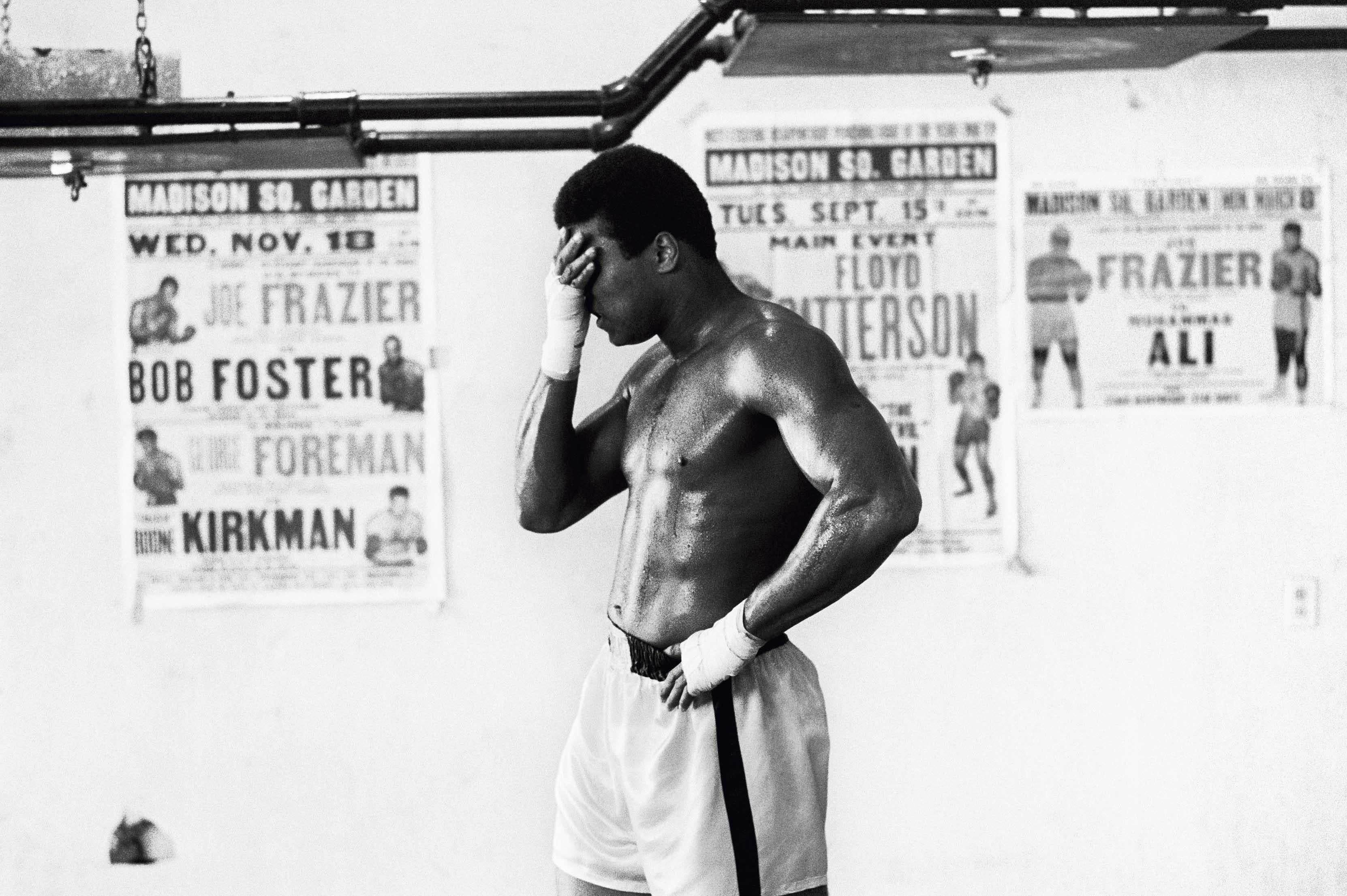 Hard at the Gym - Chris Smith, Muhammad Ali, boxing, black and white, 46x66 in