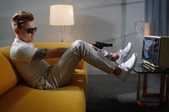 Lorenzo Agius - Ewan with gun, color, british, Ewan McGregor, modern, 48x60 in