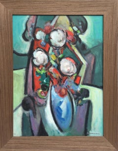 Quadro di paesaggio moderno astratto di ispirazione impressionista con fiori, paesaggio