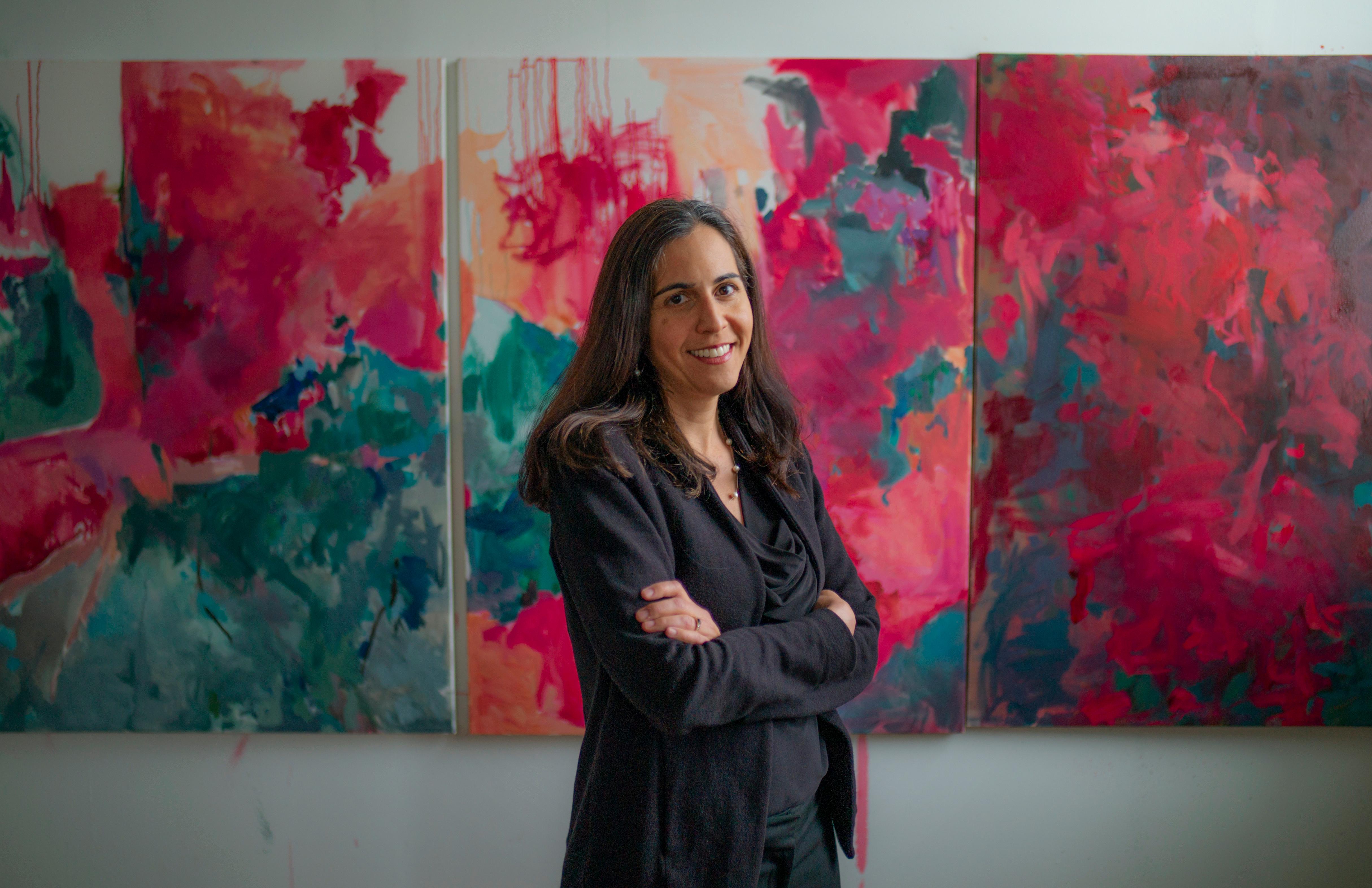 Nazanin Moghbeli is an Iranian-American artist with training in Persian calligraphy, miniature painting, and music. She borrows techniques from Iranian calligraphy to create abstract drawings with traditional bamboo “ghalams,” or quills. Rather than