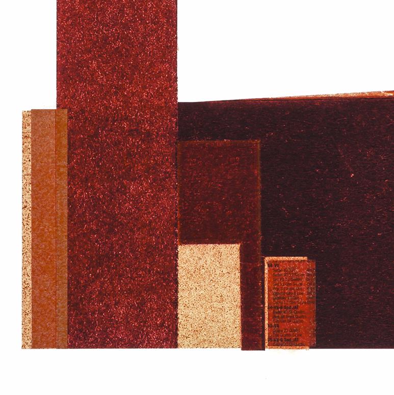 Fábrica IX: collage de arquitectura urbana modernista sobre monocopia en rojo, enmarcado - Art de Agathe Bouton