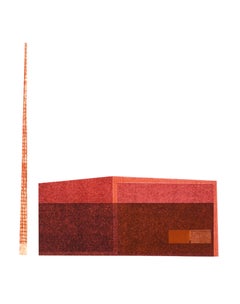 Kraftwerk: Collage aus modernistischer Stadtarchitektur auf rotem Monodruck, gerahmt