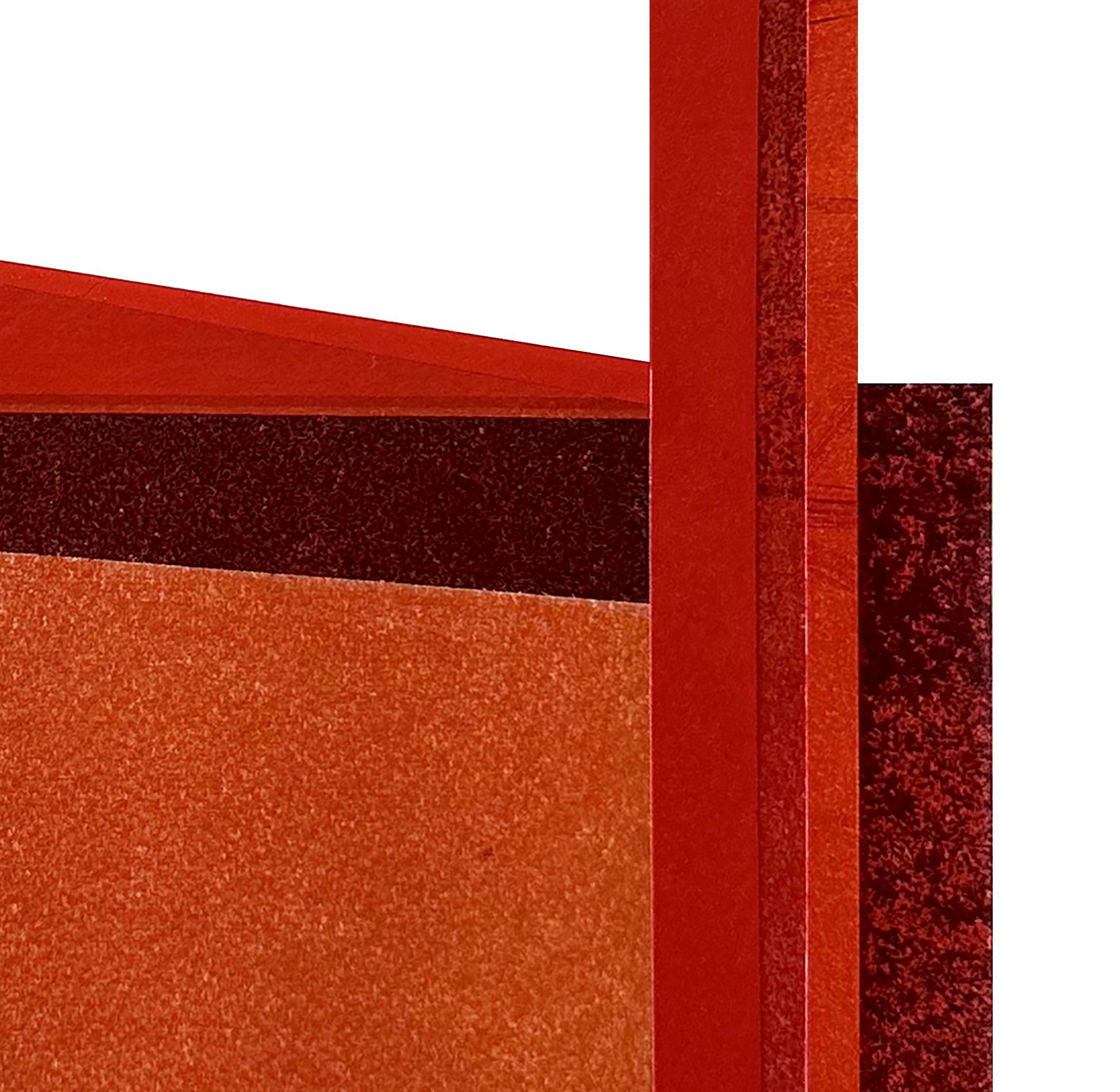 Factory XII : collage architectural urbain moderniste sur monoimpression en rouge, non encadré - Print de Agathe Bouton
