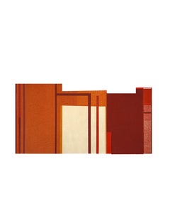 Villa V: collage di città architettoniche moderniste su monoprint, rosso, senza cornice