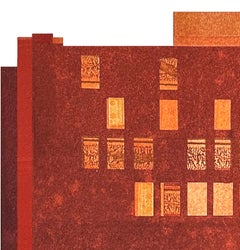Building IV: modernist city architecture collage on monoprint in red, unframed