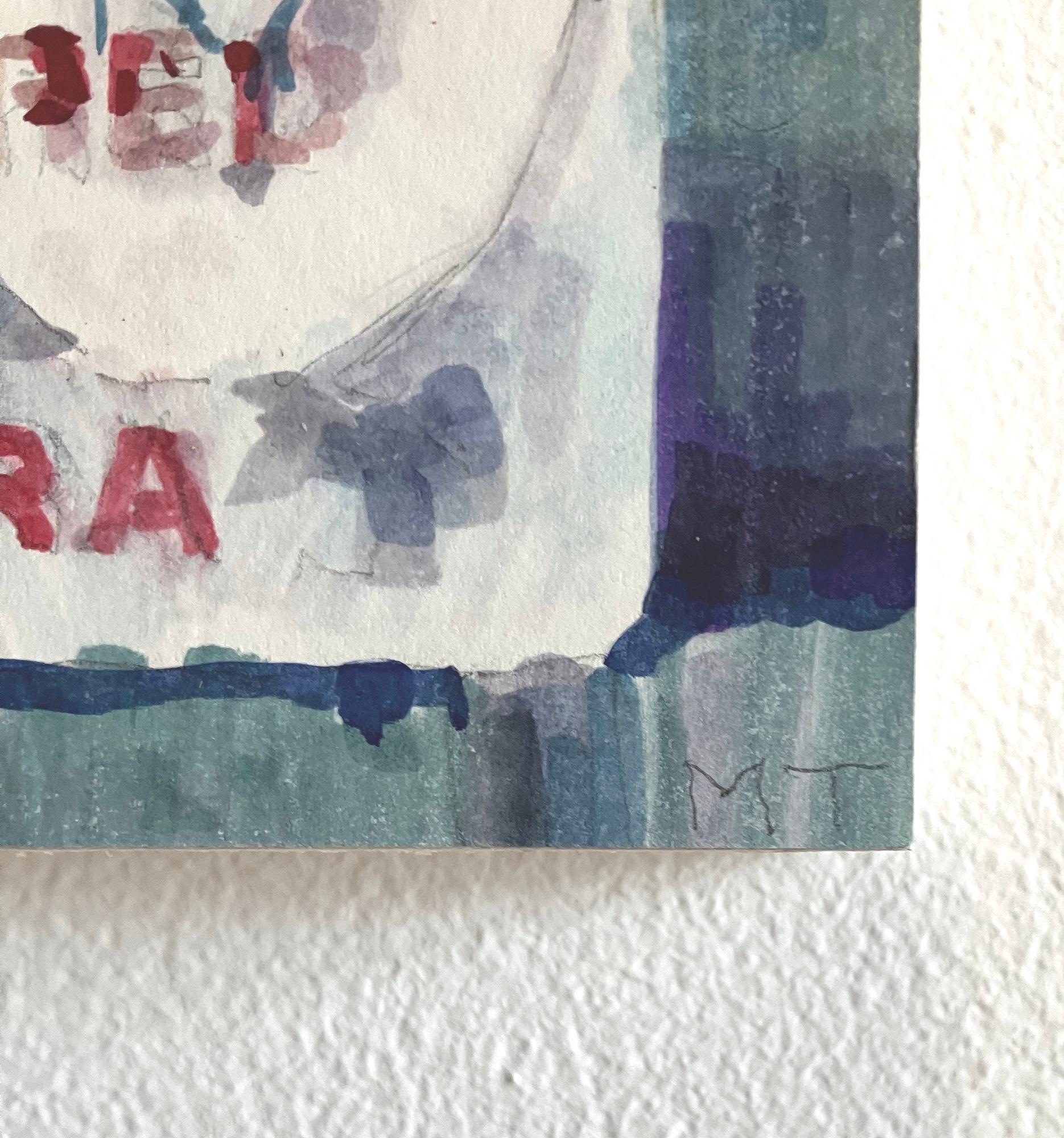 Se trata de una pintura original a tinta montada sobre panel, obra del artista Mat Tomezsko, que representa una señal de tráfico abstracta con graffiti. Estas pinturas se realizaron como reacción a experiencias y observaciones directas mientras