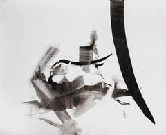 Coppia di disegni/dipinti calligrafici astratti a inchiostro su carta, non incorniciati