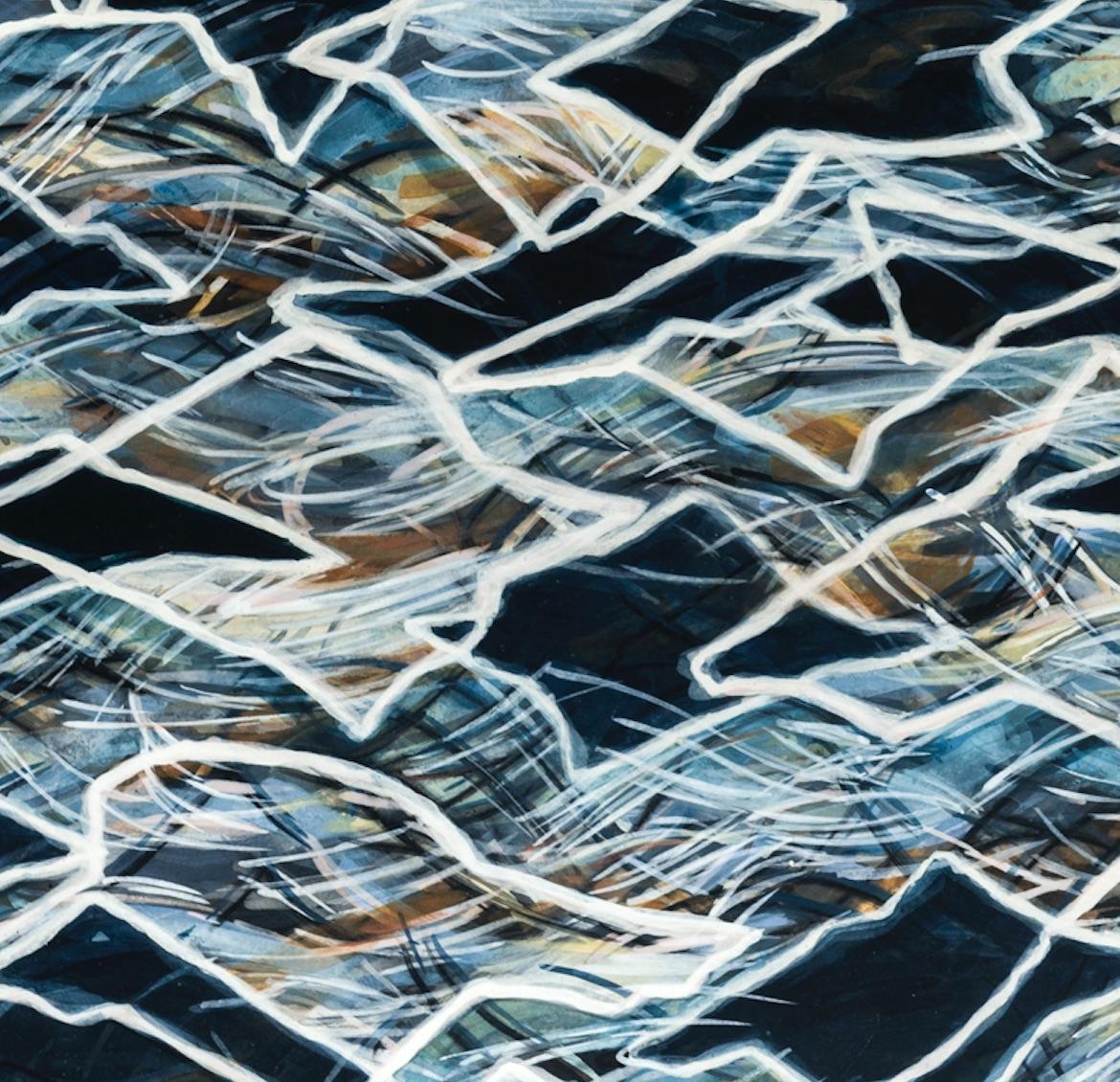 Continuum-Royal: zeitgenössisches geometrisches abstraktes Gemälde auf Schwarz auf Holzplatte (Abstrakt), Mixed Media Art, von Nancy Agati