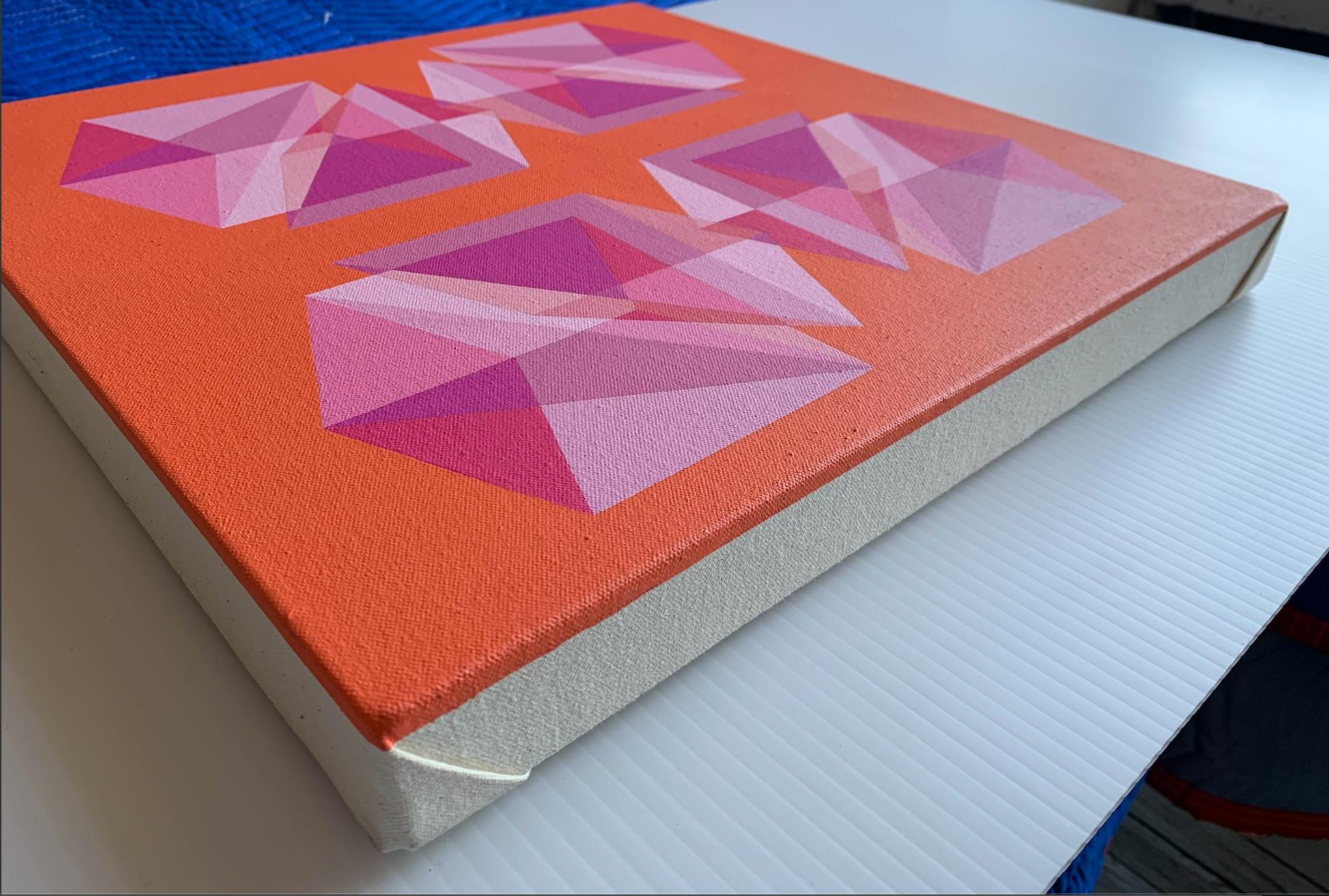 Cubes Divided Equally into Three #15: abstract geometric painting w/ pinks - Abstract Painting by Benjamin Weaver