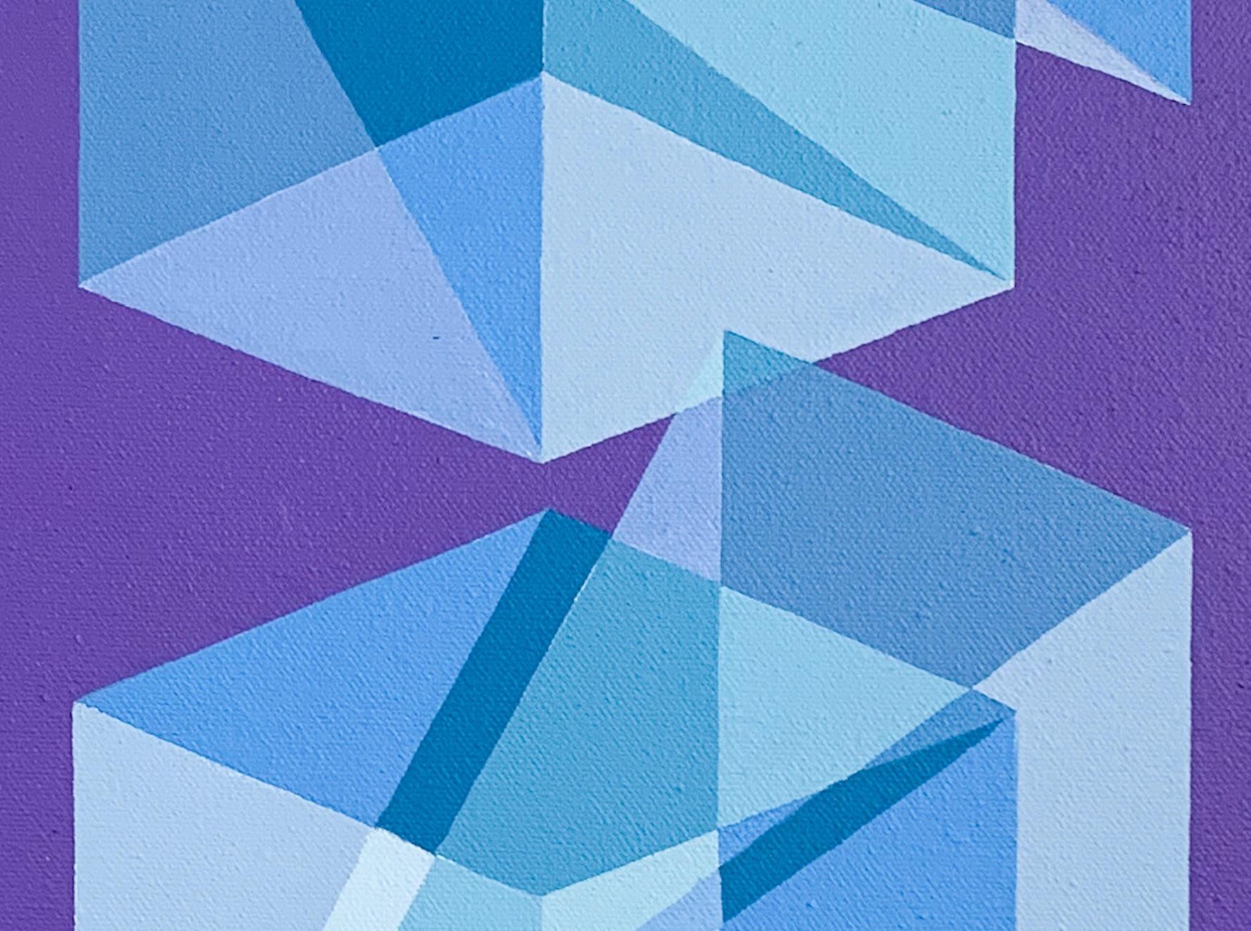 Cubes Divided Equally into Three #16: geometric abstraction w/ very peri & blue - Painting by Benjamin Weaver