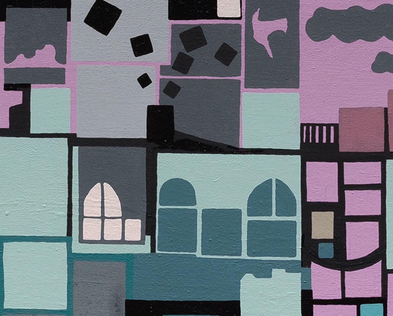 Atlantic City Revisited: mid-century modern geometric abstract painting w/ pink - Painting by Joseph McAleer