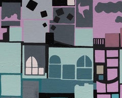 Atlantic City Revisited: mid-century modern geometric abstract painting w/ pink