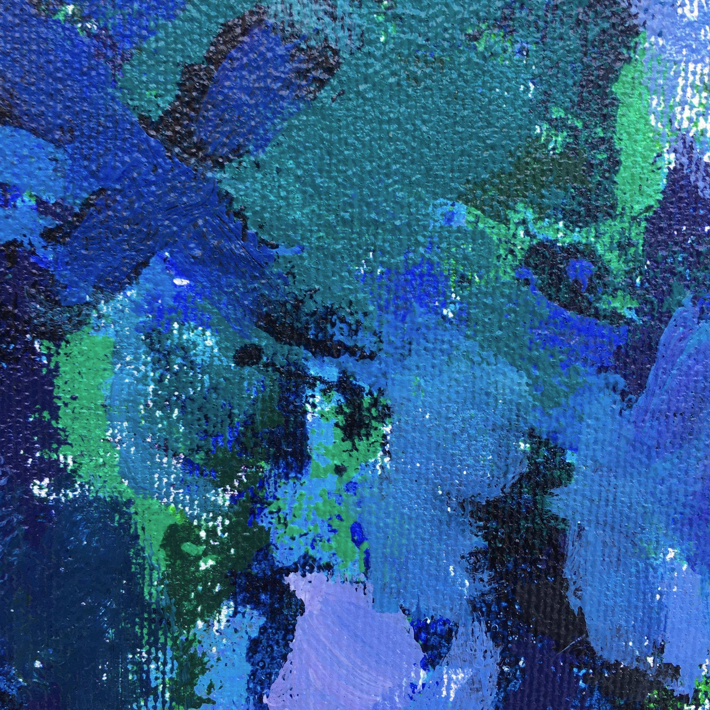 Wimbledon: contemporary abstract impressionist painting w/ blue, green, purple - Painting by Joseph McAleer