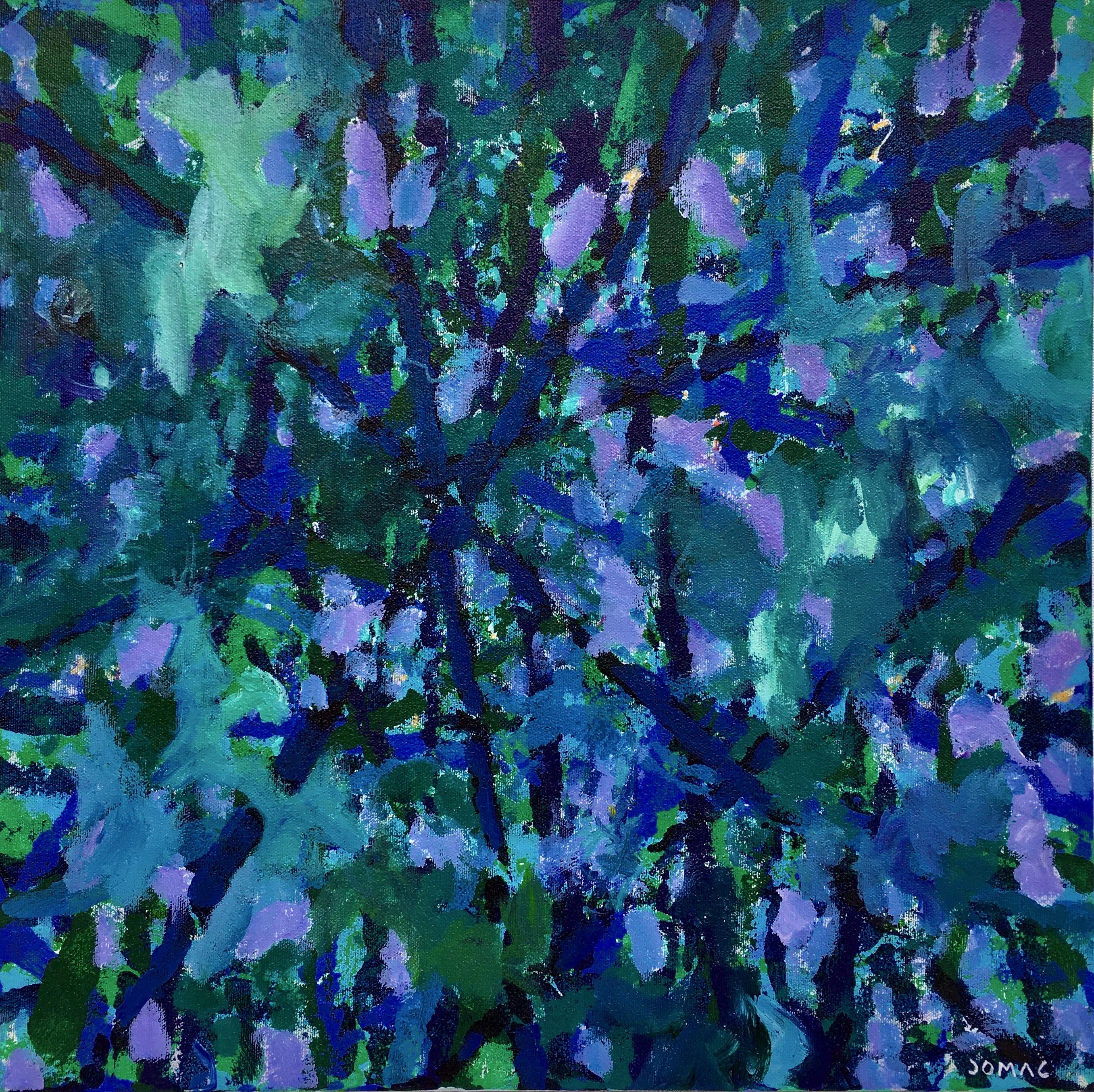 Abstract Painting di Joseph McAleer - Wimbledon: quadro impressionista astratto contemporaneo con blu, verde e viola