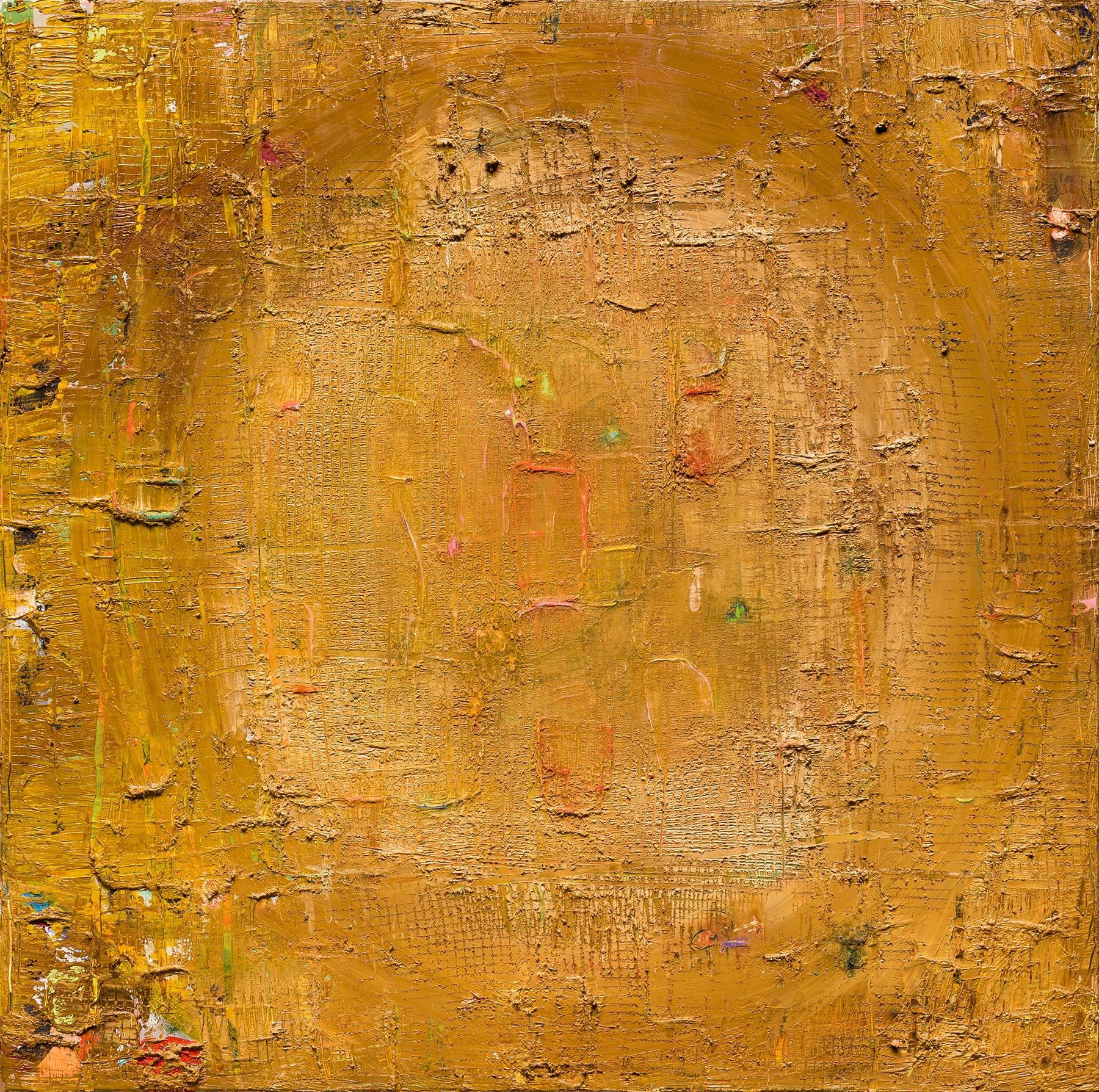 Dennis Alter Abstract Painting - Treasure: contemporary abstract oil painting in gold, heavy impasto & texture