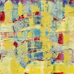 Through the Looking Glass -- contemporary abstract oil painting in yellow & blue