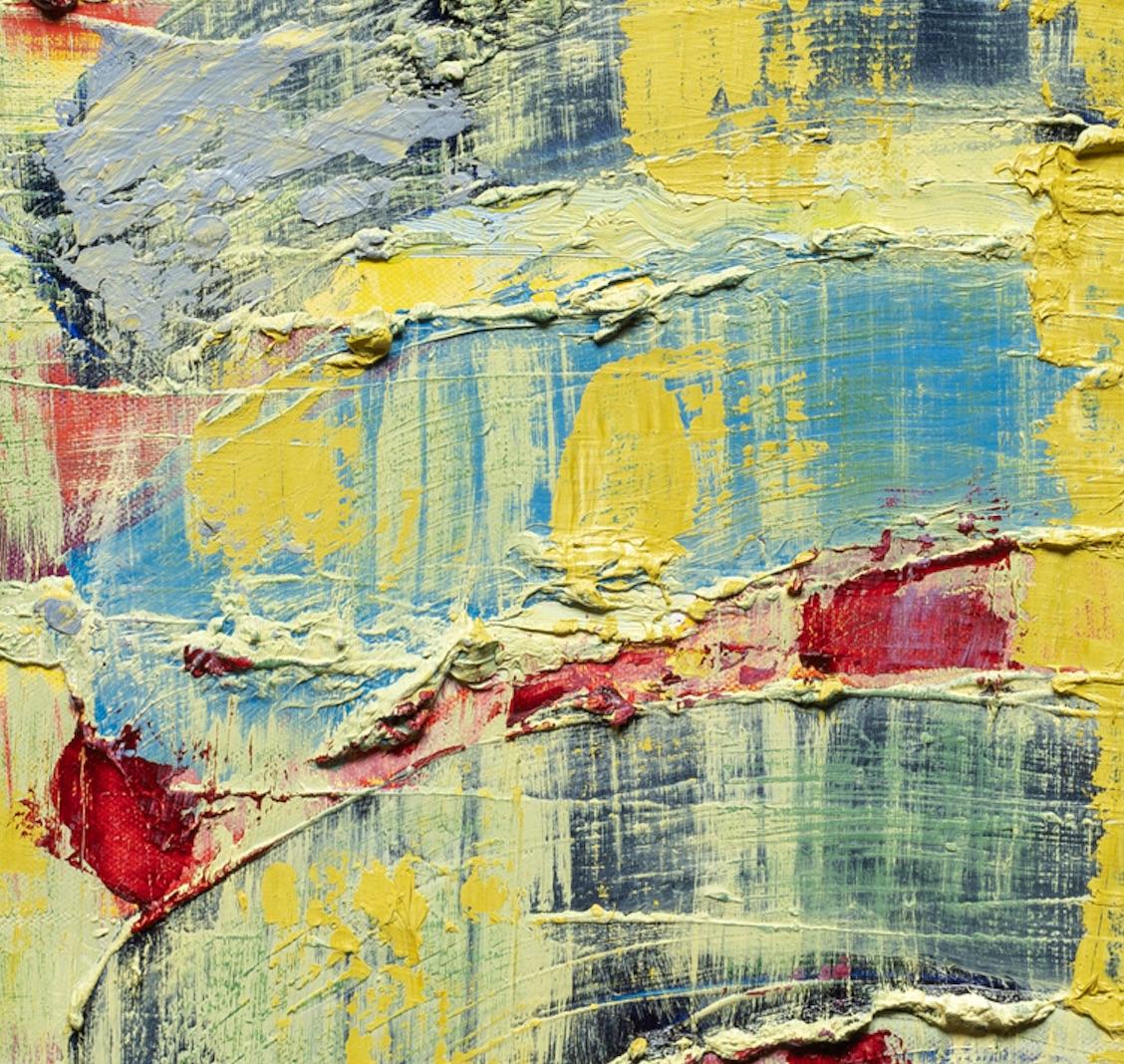 Through the Looking Glass - zeitgenössisches abstraktes Ölgemälde in Gelb und Blau (Beige), Figurative Painting, von Dennis Alter