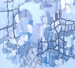 Vagueness of Memory: mid-century modern style geometric painting, violet & blue