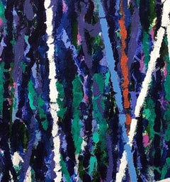 Seven-Five in the Third: pittura astratta geometrica contemporanea con linee blu