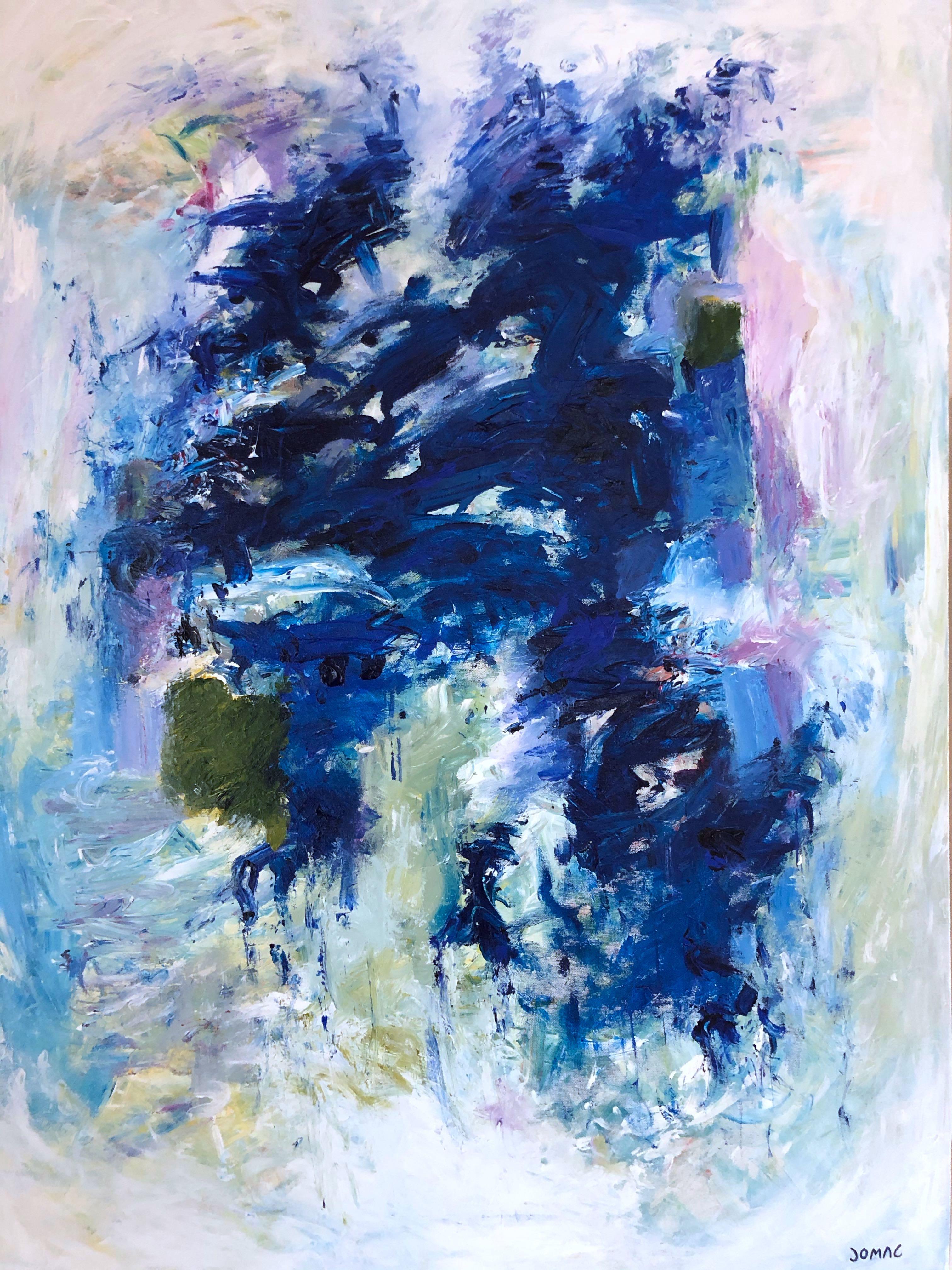 Joseph McAleer Abstract Painting - Blue Monday: contemporary abstract expressionism painting w/ very peri & pinks