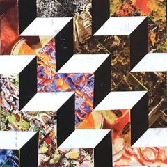 Optic Diamond IV - contemporary abstract mixed media painting w/ geometric cubes