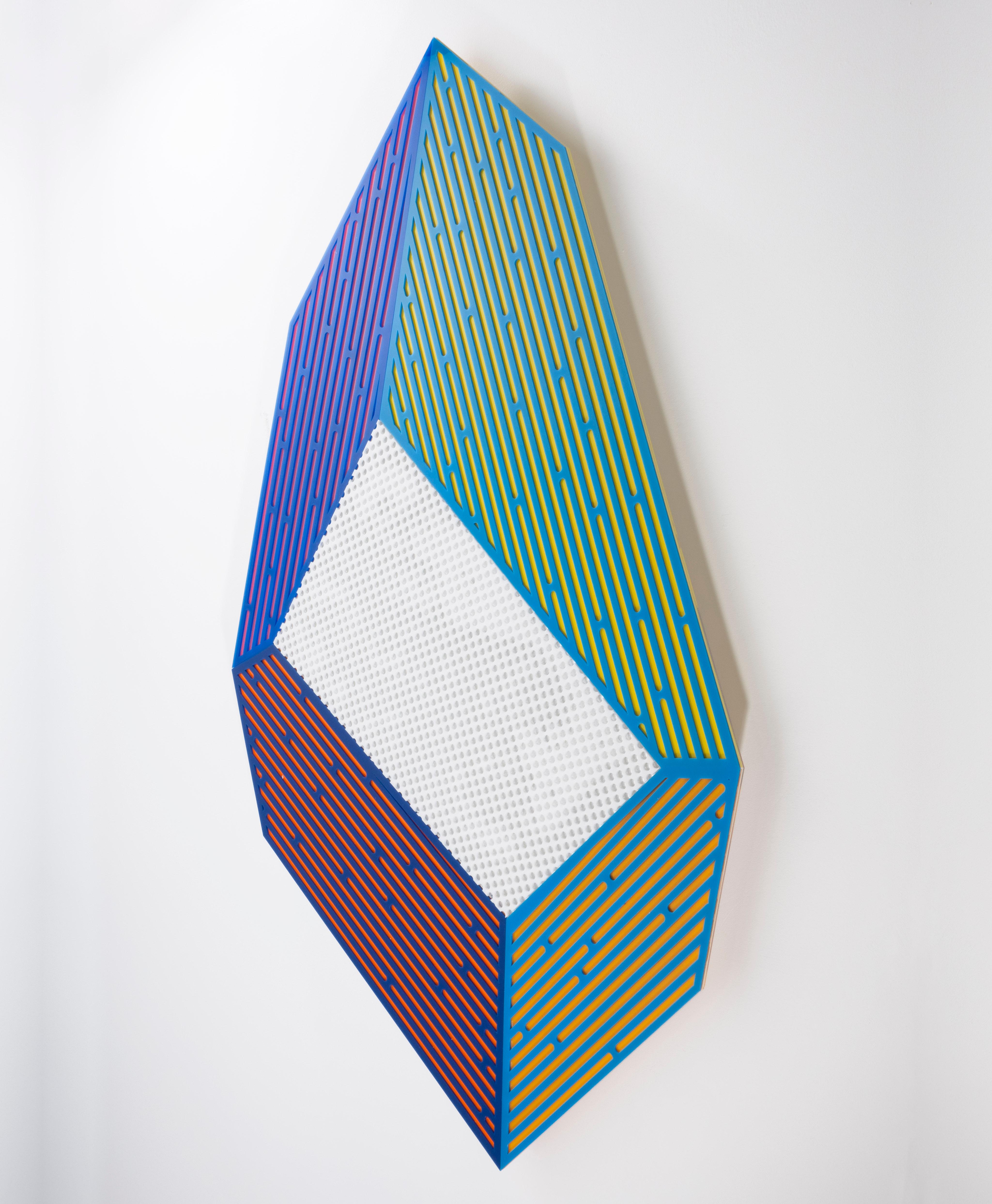 Prismatic Polygon V: geometric abstract wall-mounted sculpture in red green blue - Sculpture by Jay Walker