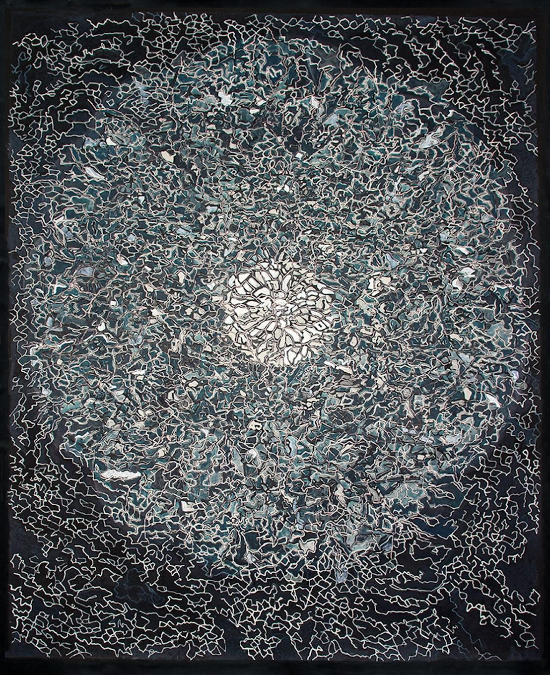 Nancy Agati Abstract Painting - Celeste -- large contemporary abstract mixed media painting on black paper