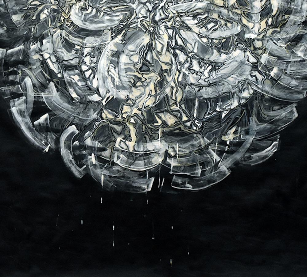 Turbine: großes zeitgenössisches abstraktes, gestisches Blumengemälde auf schwarzem Papier – Painting von Nancy Agati