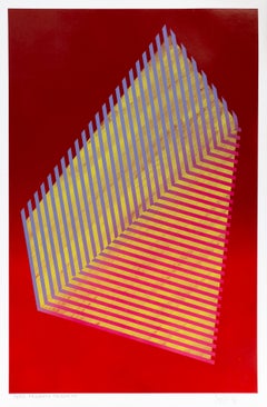 Paper Prismatic Polygon VIII: contemporary geometric abstract painting on red