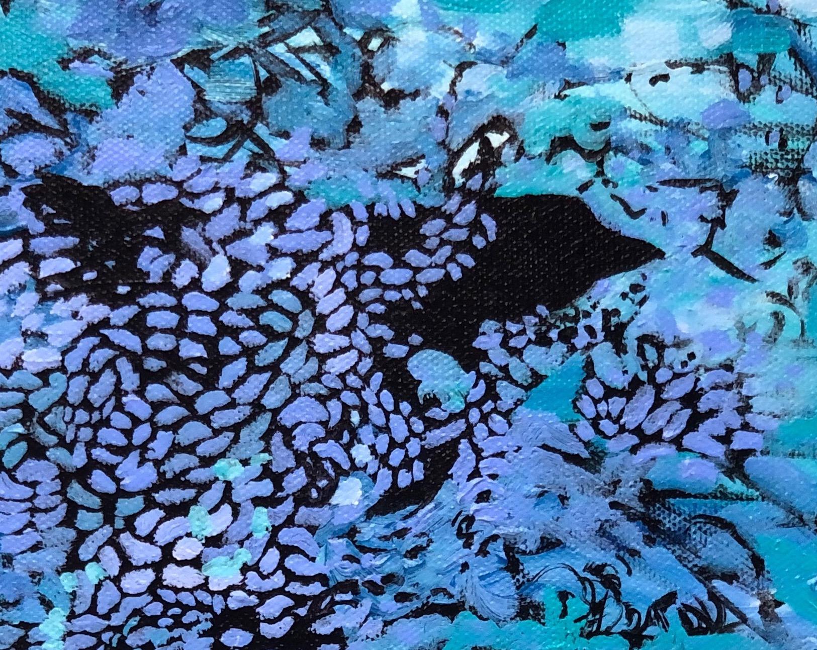 Blue Icarus: abstract painting w/ bird in blue, green, violet & black - Painting by Joseph McAleer