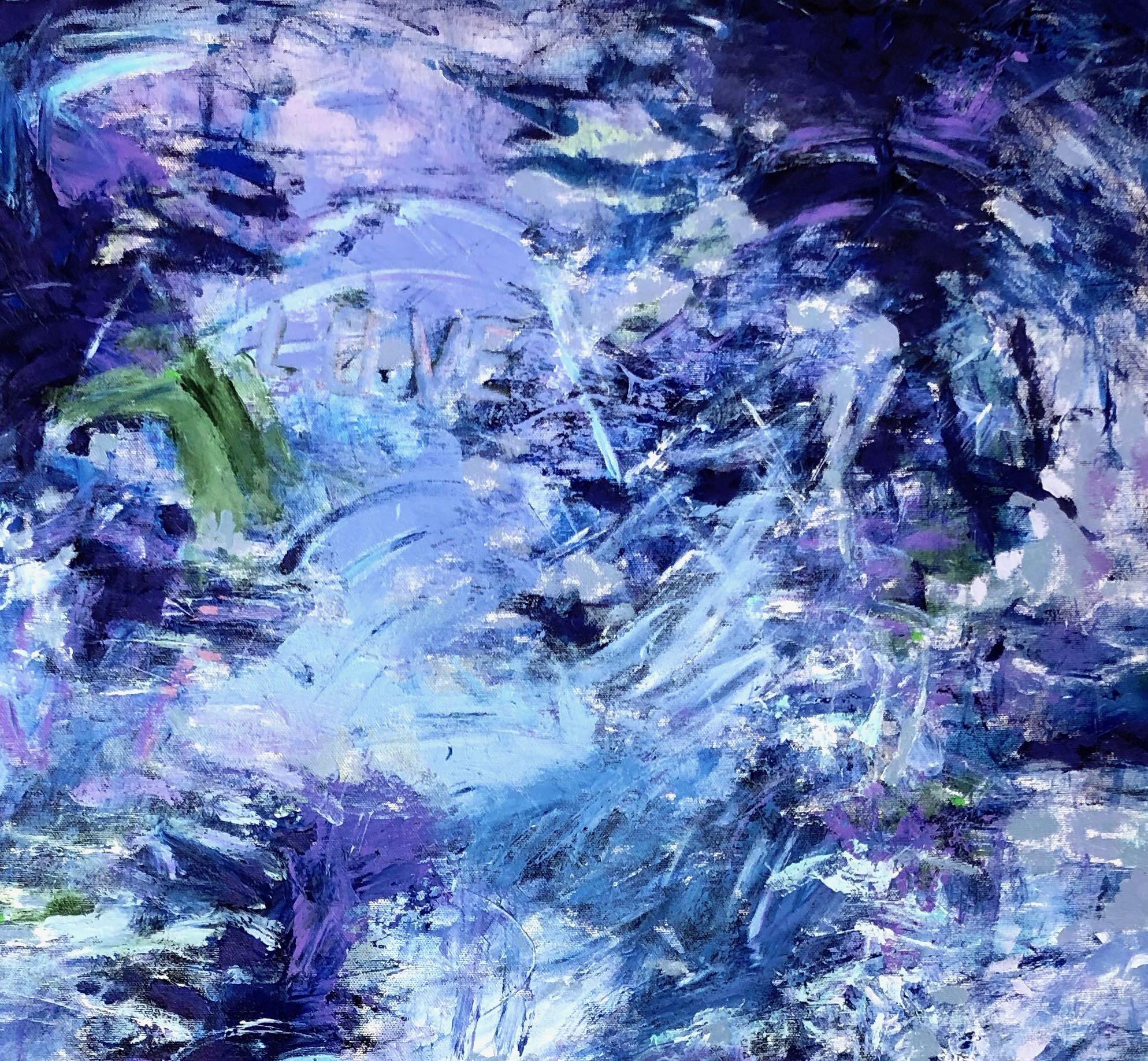 Kind of Blue: contemporary abstract AbEx painting in dark blues w/ purple, green - Painting by Joseph McAleer