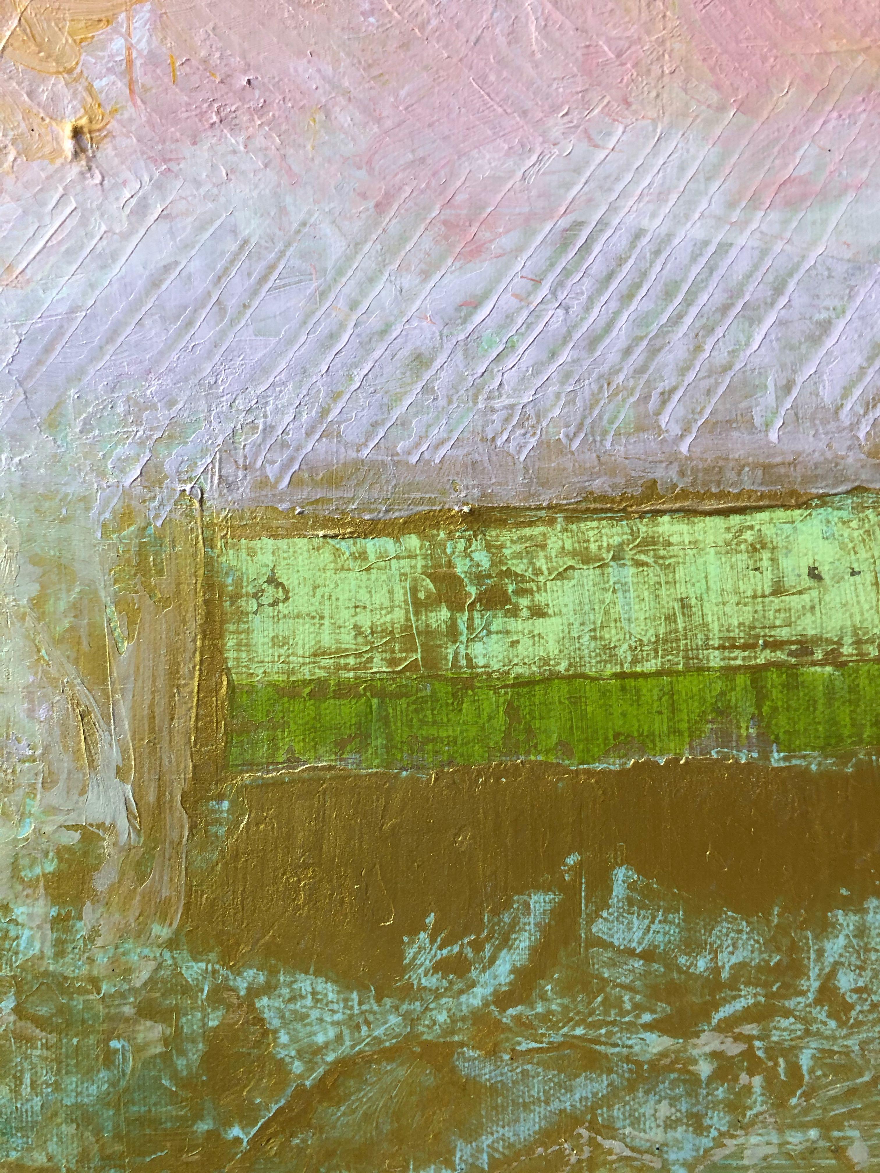 Le cadeau : peinture impressionniste abstraite en champ de couleur sur toile en rose et or - Painting de Joseph McAleer