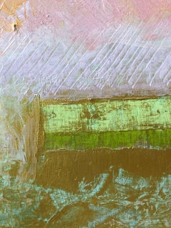 Le cadeau : peinture impressionniste abstraite en champ de couleur sur toile en rose et or