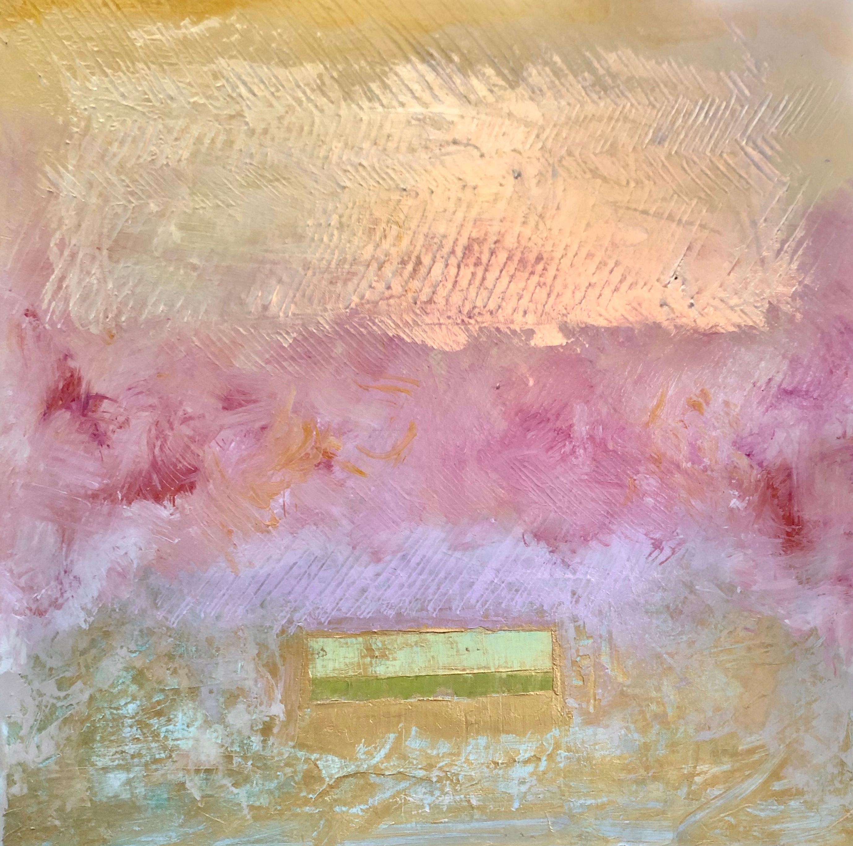 Abstract Painting Joseph McAleer - Le cadeau : peinture impressionniste abstraite en champ de couleur sur toile en rose et or