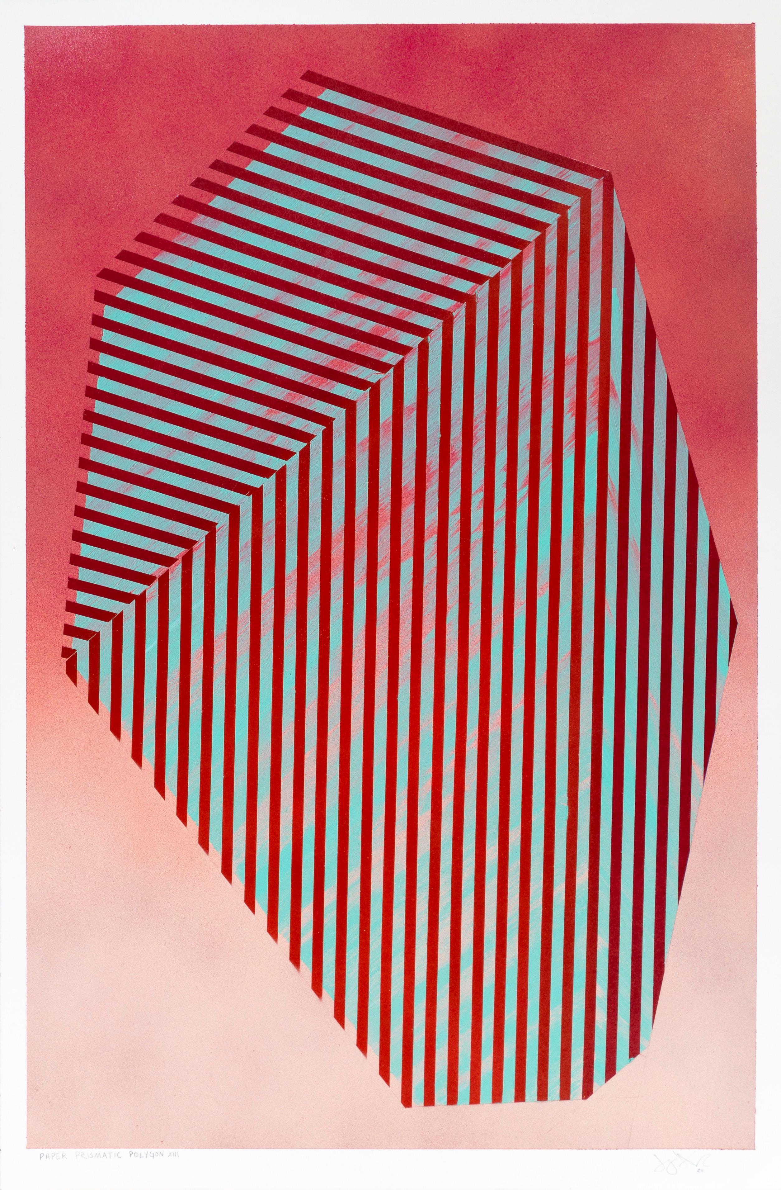 Figurative Painting di Jay Walker - Poligono prismatico XIII: pittura astratta geometrica, rosso rosa blu verde