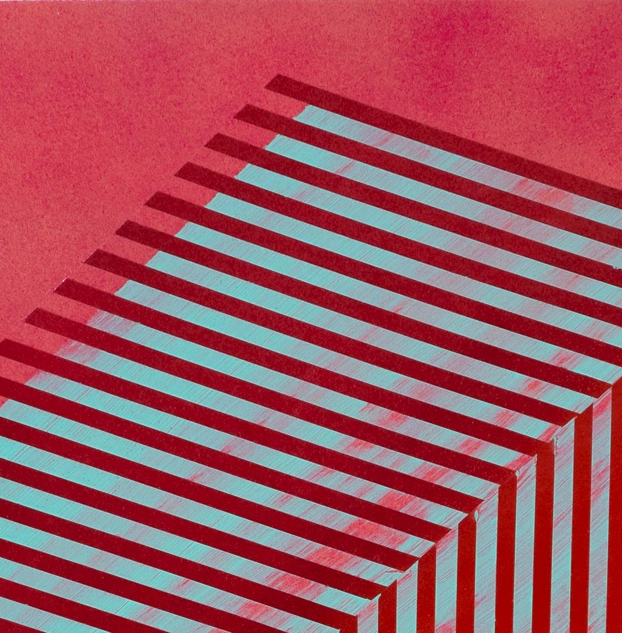 Poligono prismatico XIII: pittura astratta geometrica, rosso rosa blu verde - Painting di Jay Walker