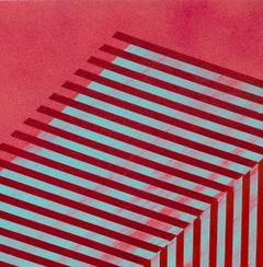 Prismatic Polygon XIII: geometric abstract painting, red pink blue green