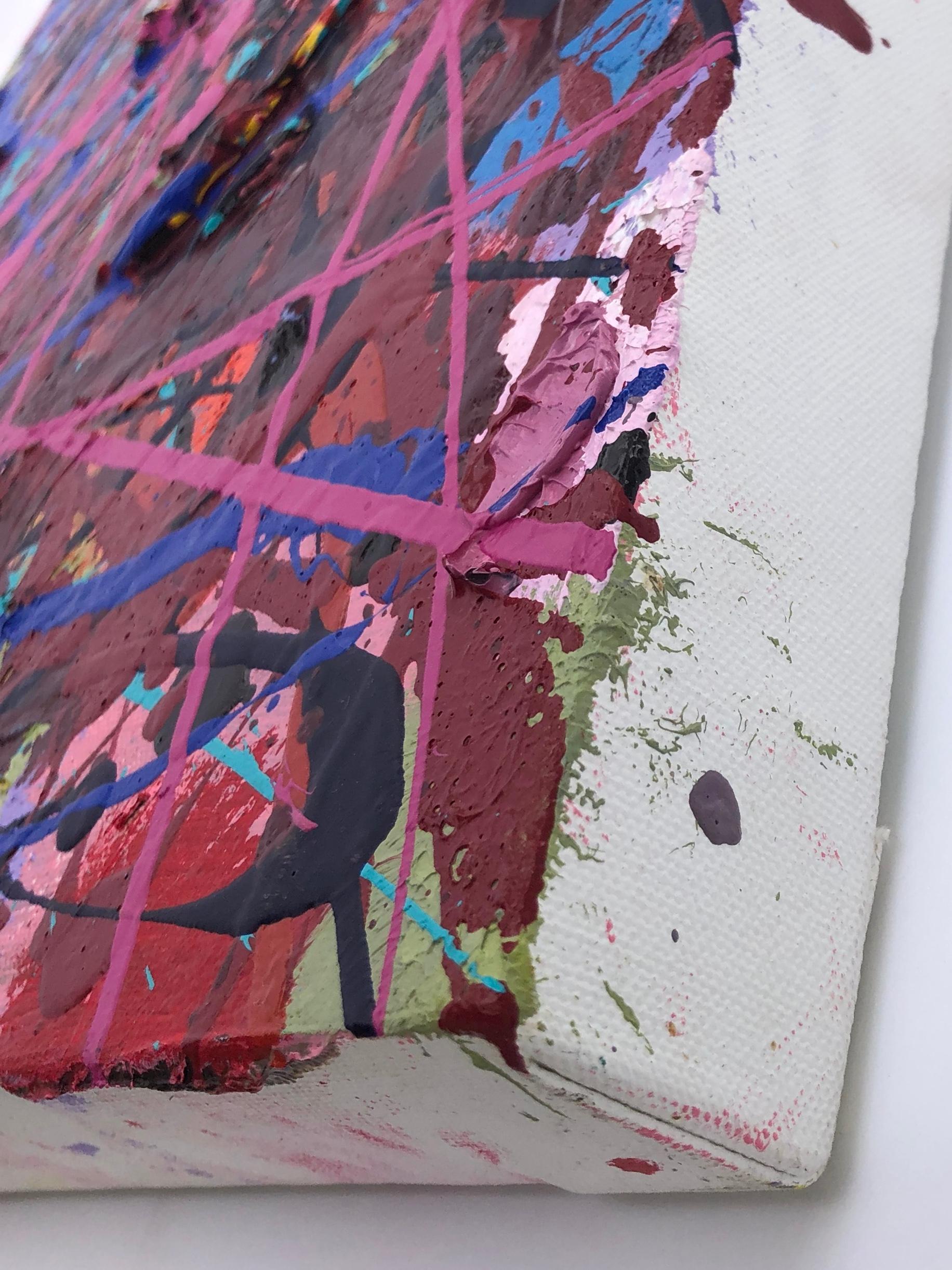 Jazz : expressionnisme abstrait contemporain, peinture à gouttes gestuelle en rose et bleu en vente 1