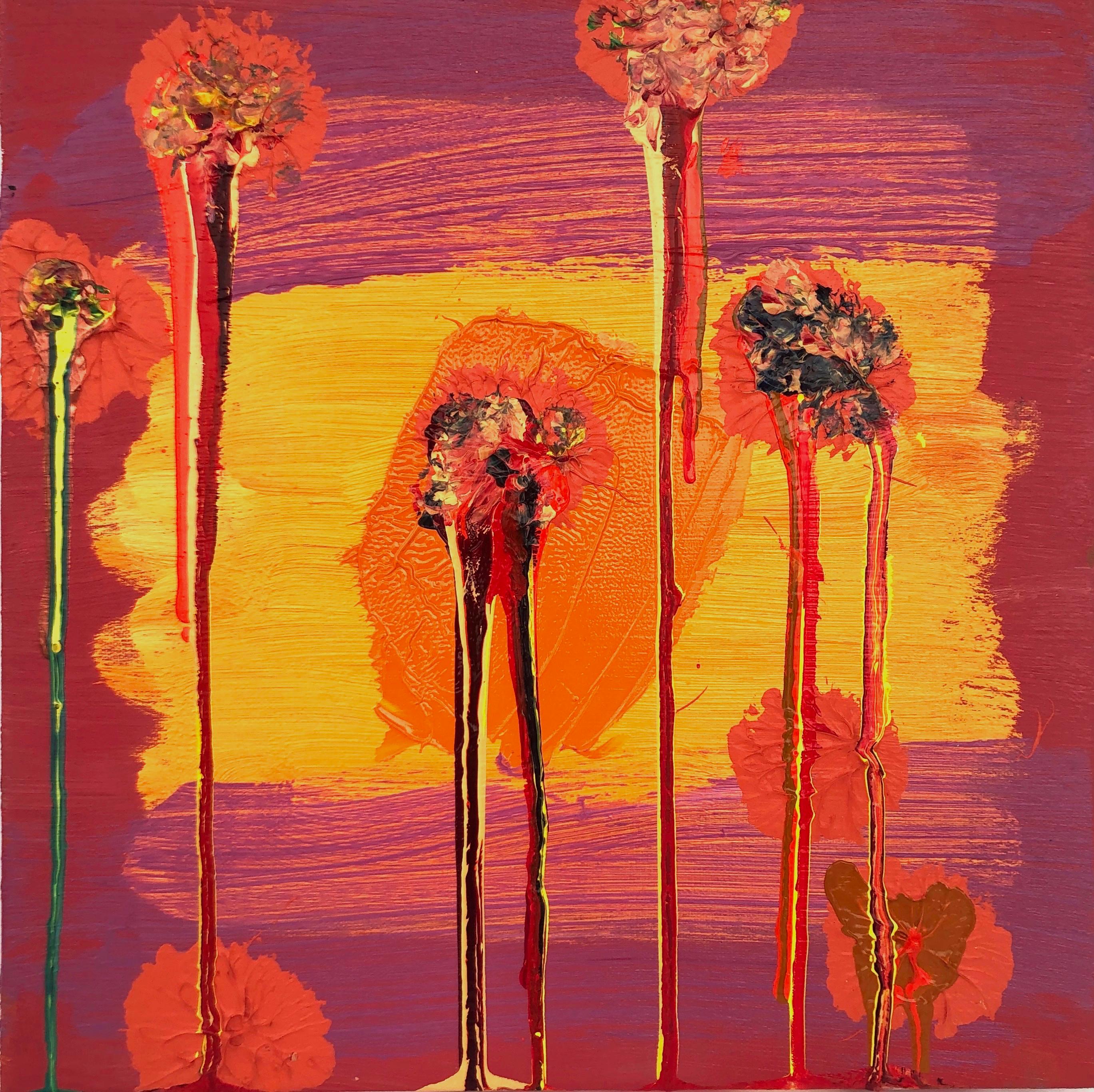 Dennis Alter Abstract Painting – Bass Clef - zeitgenössisches abstraktes Ölgemälde in Rosa, Violett und Orange